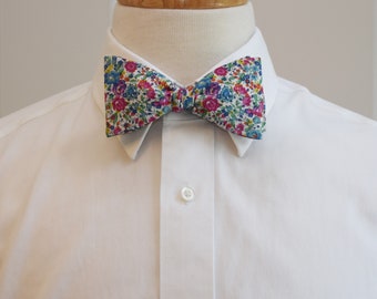 Liberty London Bow Tie: Emma & Georgina pinks, blue Floral Print - Wedding bowtie