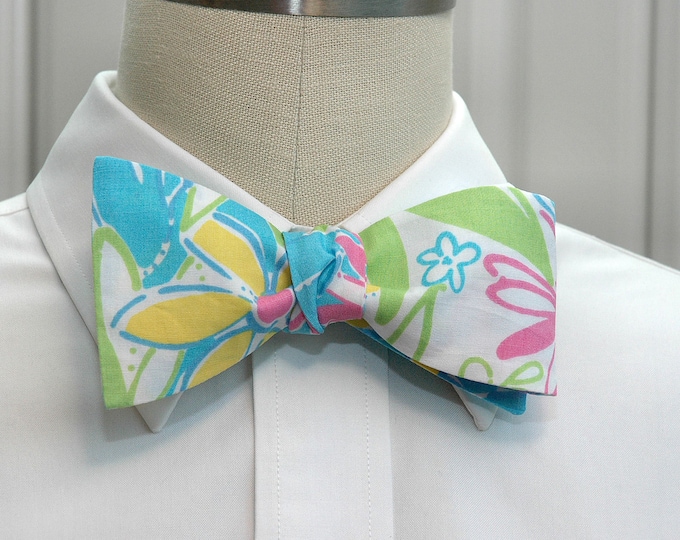 Bow Tie, turquoise, pink, green, floral, wedding bow tie, groom/groomsmen bow tie, prom bow tie, tuxedo accessory, spring, garden