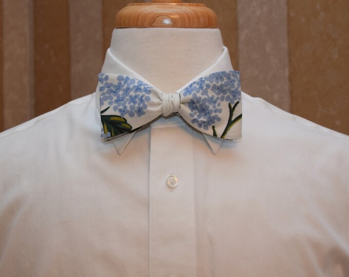 Bow Tie, Rifle Paper Co. Meadow hydrangea blue/ivory floral bow tie, wedding party, groom/groomsmen bow tie, tux accessory