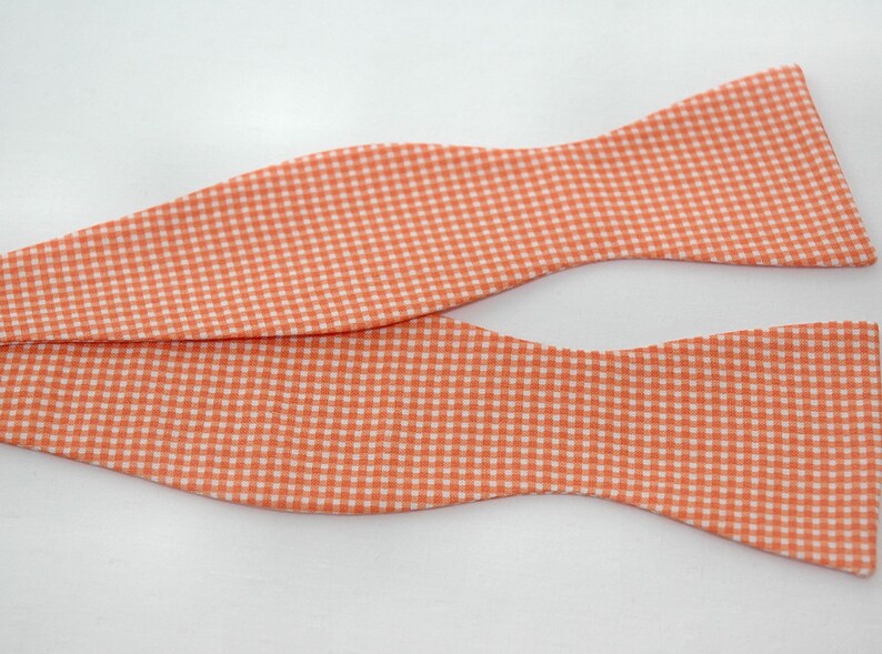 Bow Tie, orange mini gingham bow tie, wedding bow tie, groom bow tie, groomsmen gift, traditional bow tie, orange bow tie, prom bowtie image 4