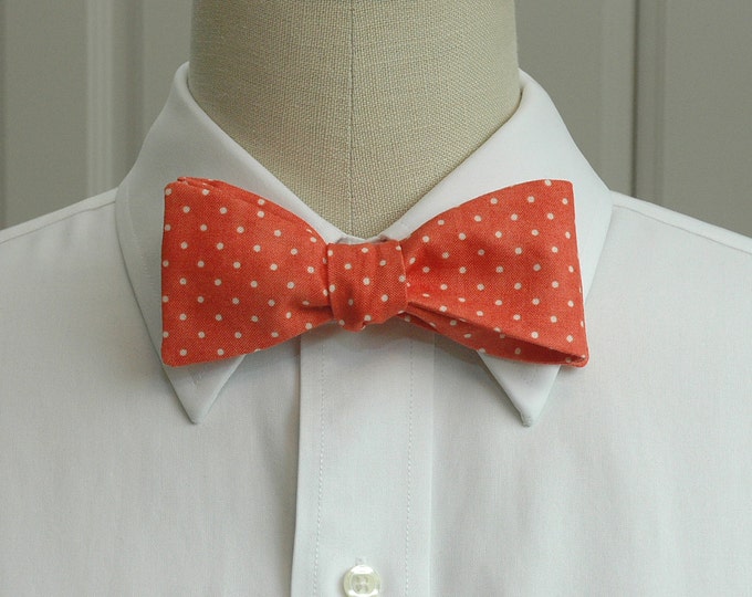 Bow Tie, coral with ivory pin dots bow tie, wedding bow tie, groom bow tie, dark salmon bow tie, groomsmen gift, traditional bow tie