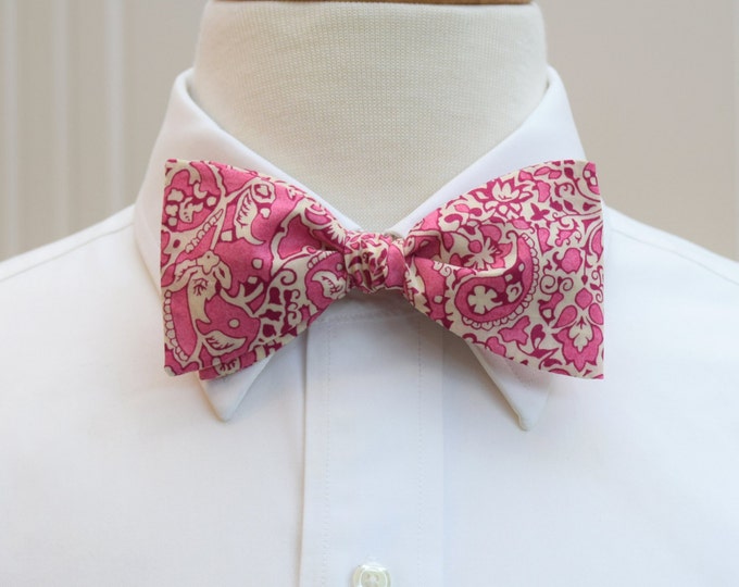 Bow Tie, Liberty of London, pinks/ivory paisley Lagos Laurel design bow tie, groomsmen/groom bow tie, wedding bow tie, tux accessory