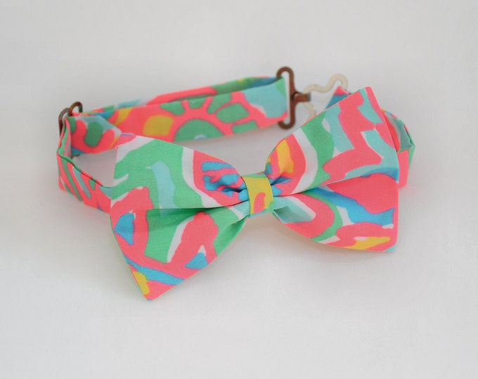 Boy's pre-tied Bow Tie,  neon bright abstract print, wedding accessory, toddler bow tie, ring bearer bow tie, Easter
