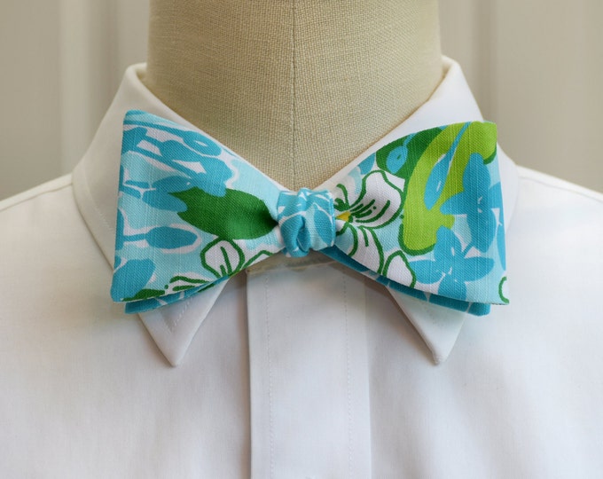 Bow Tie, turquoise, aqua, green floral bow tie, wedding bow tie, groom/groomsmen bow tie, prom/formals bow tie, tuxedo accessory