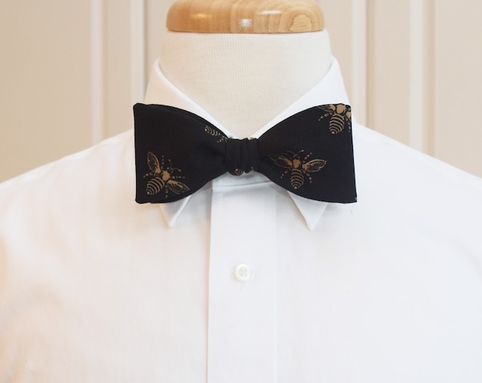 Bow Tie, black/rose gold bees, ebony/bronze bow tie, bee lovers gift, wedding/groom bow tie, groomsman gift, elegant honey bee bow tie