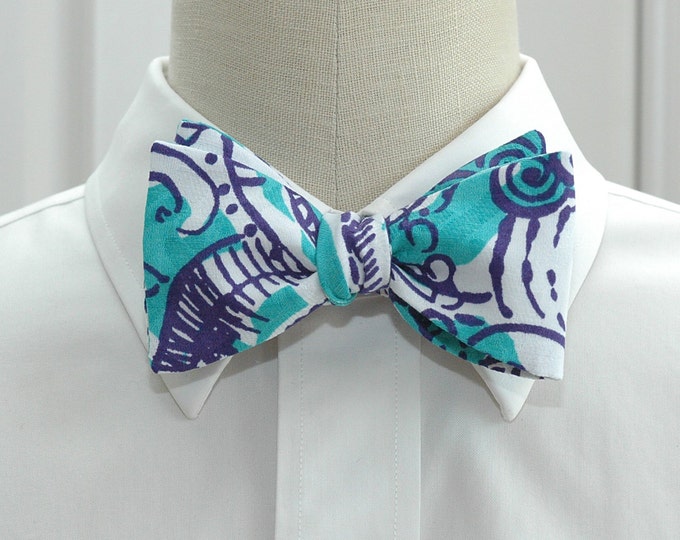 Bow Tie, teal, purple abstract floral, groomsmen's gift, wedding party wear, prom/formals bow tie, tuxedo accessory, Kentucky Derby