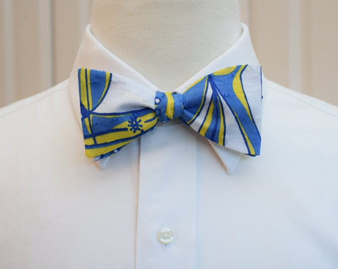 Bow Tie, blue/white/yellow, sailboat bow tie, sailor bow tie, ocean lover bow tie, beach wedding bow tie, groom/groomsmen bow tie,