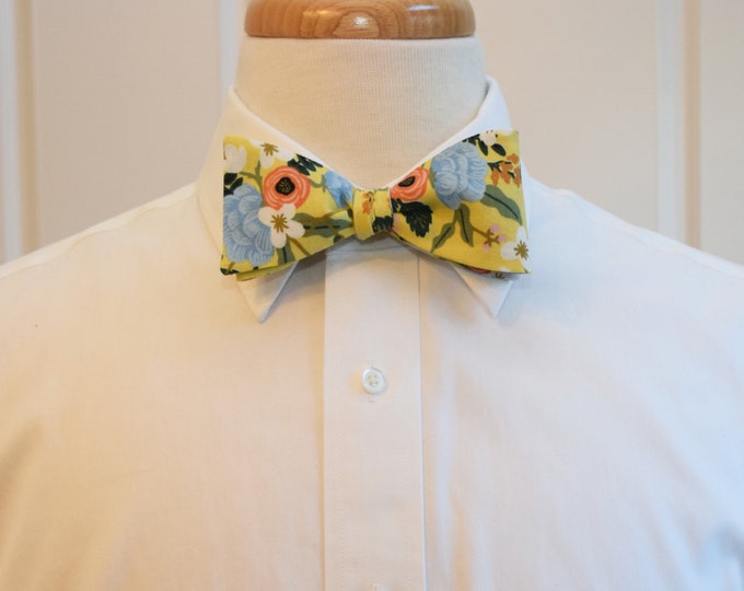 Bow Tie, Rifle Paper Co. Primavera Birch blue/coral/yellow/green floral bow tie, wedding party, groom/groomsmen bow tie, tux accessory