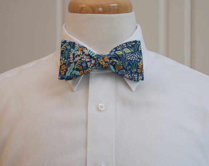 Bow Tie, Rifle Paper Co. English Garden Meadow blue, peach, orange floral, wedding bow tie, groom/groomsmen bow tie