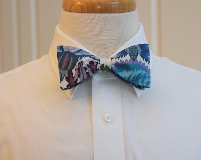 Bow Tie, Liberty of London blues/greens/lilac large scale floral Natasha Coverdale print, groom/groomsmen/wedding bow tie, tux accessory