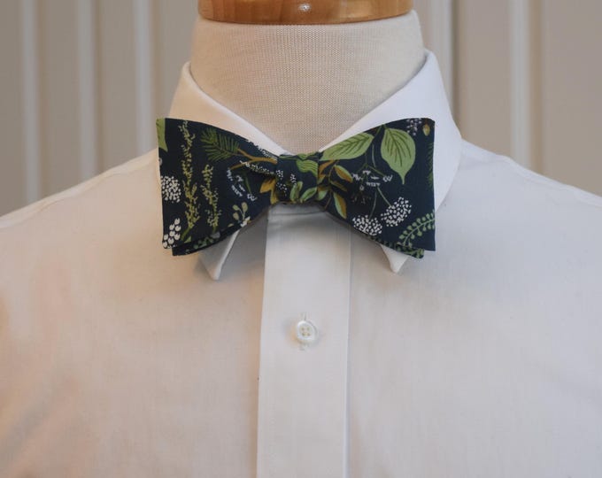 Floral Bow Tie: Rifle Paper Co. Evergreen Juniper Forest dark green print, wedding bowtie