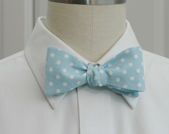 Bow Tie, light blue bow tie, white polka dots, pastel bow tie, wedding bow tie, groom bow tie, groomsmen gift, prom bowtie,  pale blue