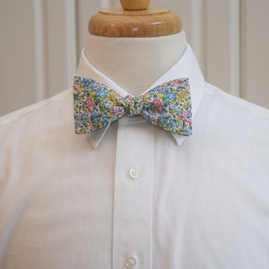 Bow Tie, Liberty of London pinks/blues/yellow/green/ivory floral Emma & Georgina print bow tie, groom/groomsmen/wedding bow tie