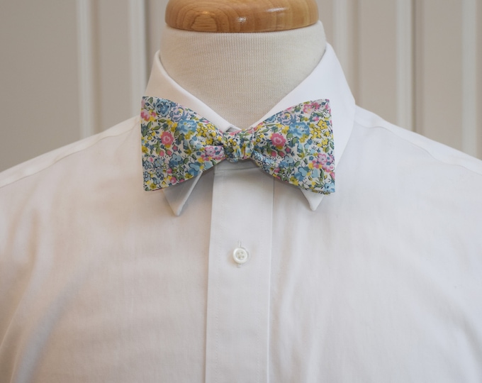 Bow Tie, Liberty of London pinks/blues/yellow/green/ivory floral Emma & Georgina print bow tie, groom/groomsmen/wedding bow tie