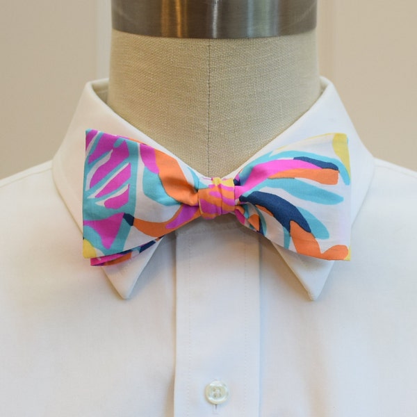 Bow Tie, abstract multi color, pink/blue/orange bow tie, wedding bow tie, groom/groomsmen bow tie, Kentucky Derby tie, prom bow tie