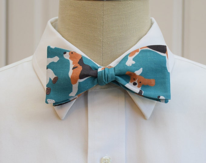 Bow Tie, beagles bow tie, hounds bow tie, beagle lover gift, organic cotton bow tie, dog lover gift, teal bow tie, self tie bow tie,