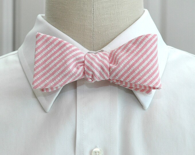 Bow Tie, pink seersucker, wedding party tie, groom/groomsmen bow tie, summer bow tie, Southern preppy bow tie, Easter bow tie