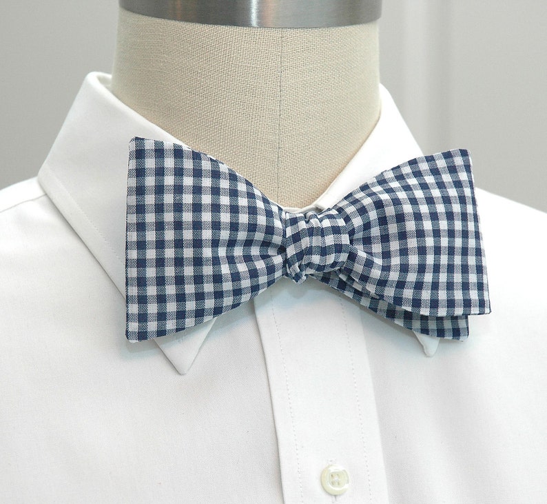 Men's Bow Tie, navy blue & white gingham check, wedding bow tie, groom bow tie, groomsmen gift, traditional bow tie, southern style bow tie image 1