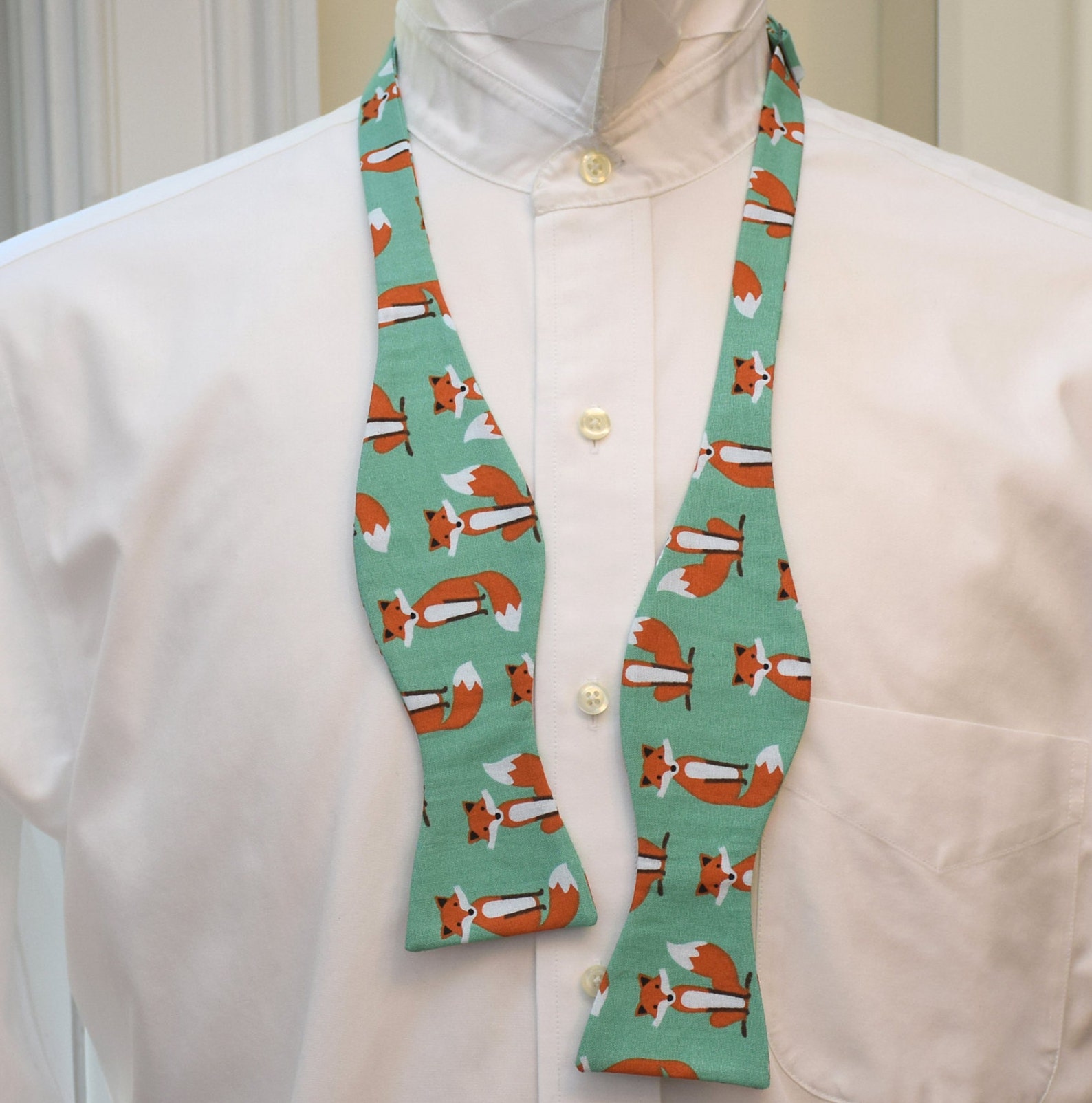 Men's Fox Bow Tie Aqua/teal Background Zoo Wedding Bow Etsy