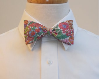 Liberty London Bow Tie: Margaret Annie pinks, greens, Floral Tana Lawn Cotton