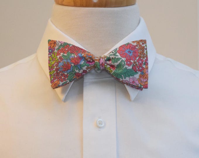 Bow Tie, Liberty of London, pinks/orange/blue/green multi floral Margaret Annie Spring design, groomsmen/groom bow tie, wedding bow tie