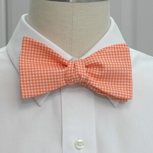 Bow Tie, orange mini gingham bow tie, wedding bow tie, groom bow tie, groomsmen gift, traditional bow tie, orange bow tie, prom bowtie image 1