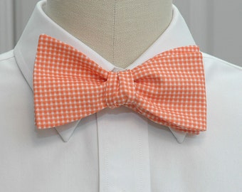 Bow Tie, orange mini gingham bow tie, wedding bow tie, groom bow tie, groomsmen gift, traditional bow tie, orange bow tie, prom bowtie