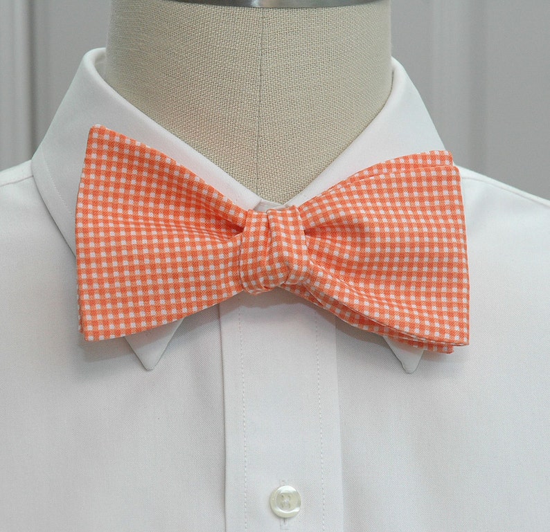 Bow Tie, orange mini gingham bow tie, wedding bow tie, groom bow tie, groomsmen gift, traditional bow tie, orange bow tie, prom bowtie image 1