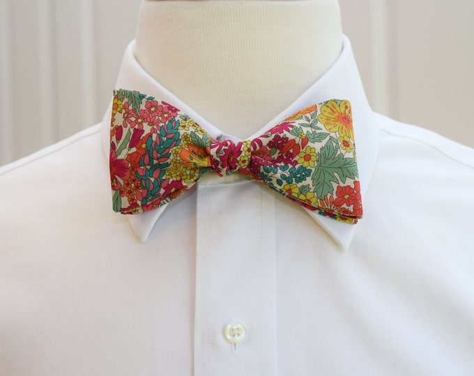 Bow Tie, Liberty of London, red/green/multicolor floral Margaret Annie bow tie, groomsmen/groom bow tie, wedding bow tie, tux accessory