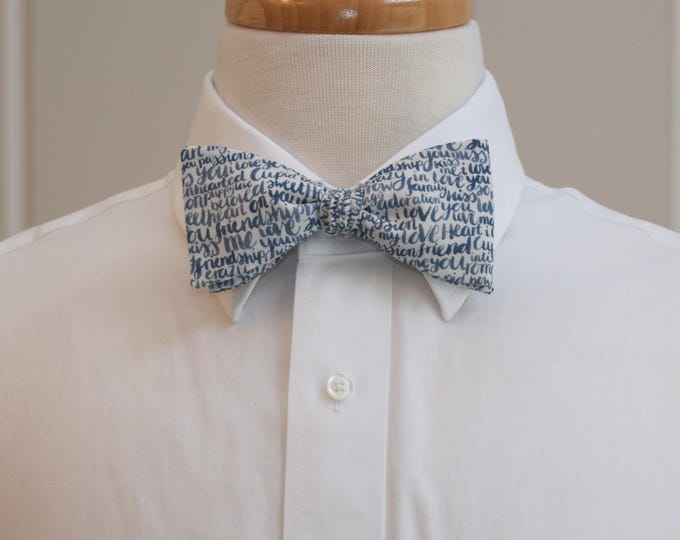 Bow Tie, Liberty of London, Cupid, blue/ivory love letters writing print, groomsmen/groom, wedding bow tie, romantic, Valentines Day