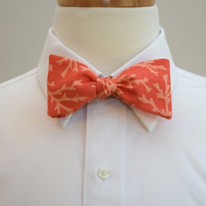 Bow Tie, coral with paler coral reef design, wedding party bow tie, beach wedding bow tie, groom/groomsmen bow tie, beach theme bowtie image 1