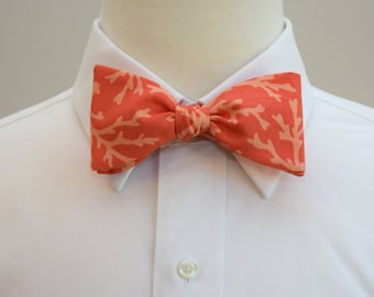 Bow Tie, coral with paler coral reef design, wedding party bow tie, beach wedding bow tie, groom/groomsmen bow tie, beach theme bowtie