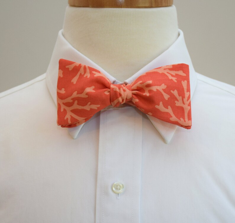 Bow Tie, coral with paler coral reef design, wedding party bow tie, beach wedding bow tie, groom/groomsmen bow tie, beach theme bowtie image 1