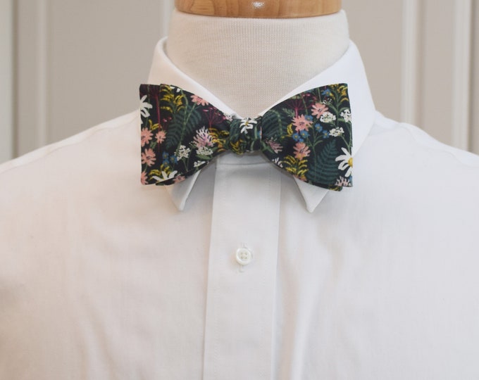 Bow Tie, Rifle Paper Co. Wildflowers Hunter green, blue, pink, green, white, yellow floral bow tie, wedding, groom/groomsmen bow tie