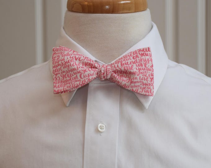 Bow Tie, Liberty of London, Cupid, pink/ivory love letters writing print, groomsmen/groom, wedding bow tie, romantic, Valentines Day