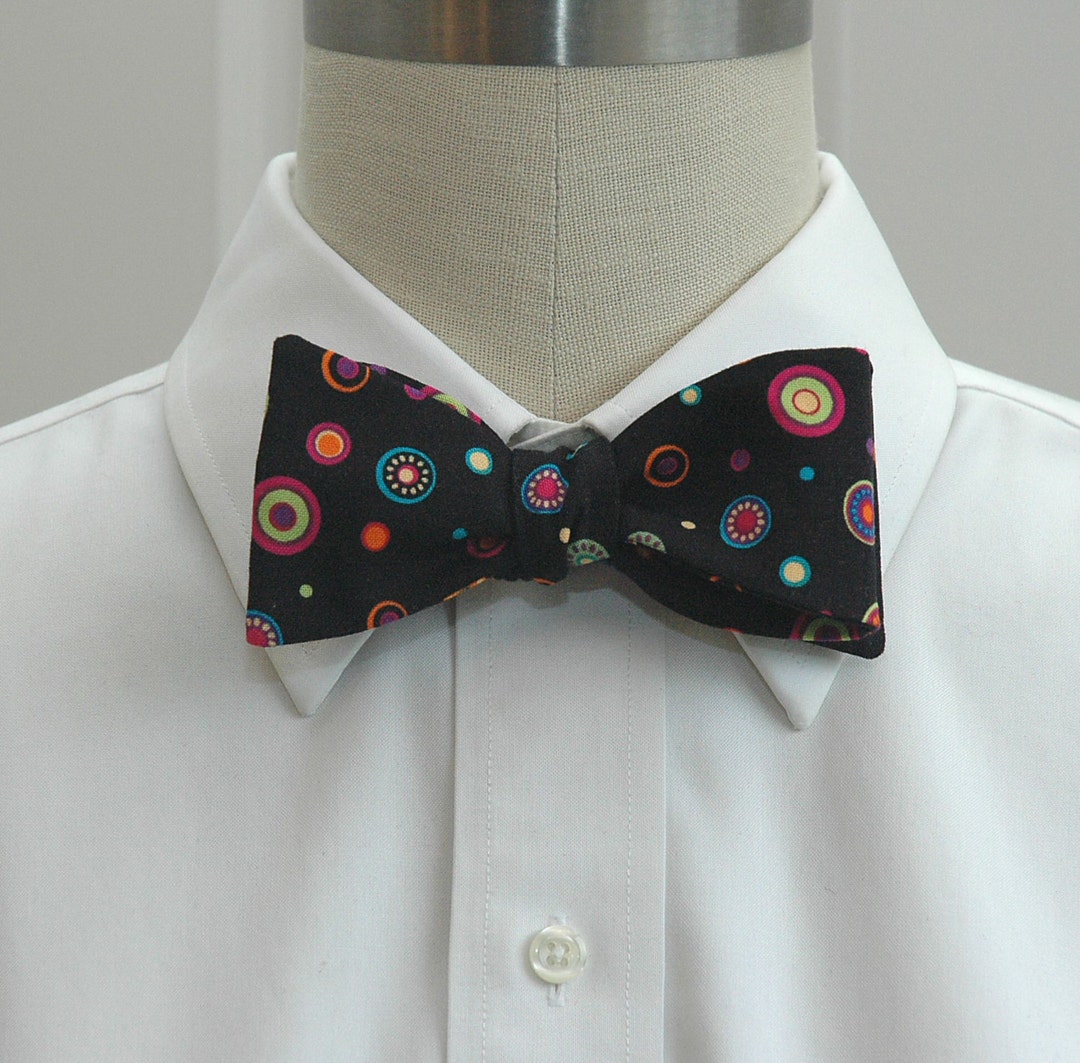 Bow Tie, Black With Multi Color Circles, Tuxedo Accessory, Groom