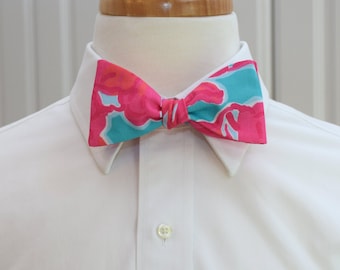 Bow Tie, turquoise/hot pink abstract floral wedding bow tie, beach wedding, groom/groomsman bow tie, Kentucky Derby, preppy, tropical