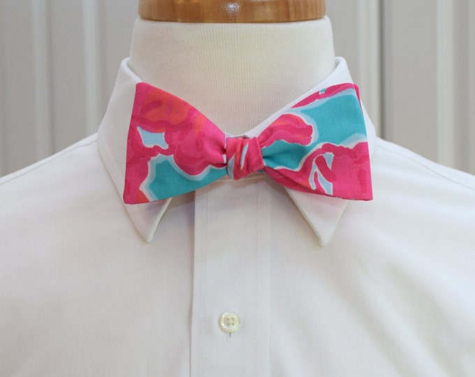 Bow Tie, turquoise/hot pink abstract floral wedding bow tie, beach wedding, groom/groomsman bow tie, Kentucky Derby, preppy, tropical