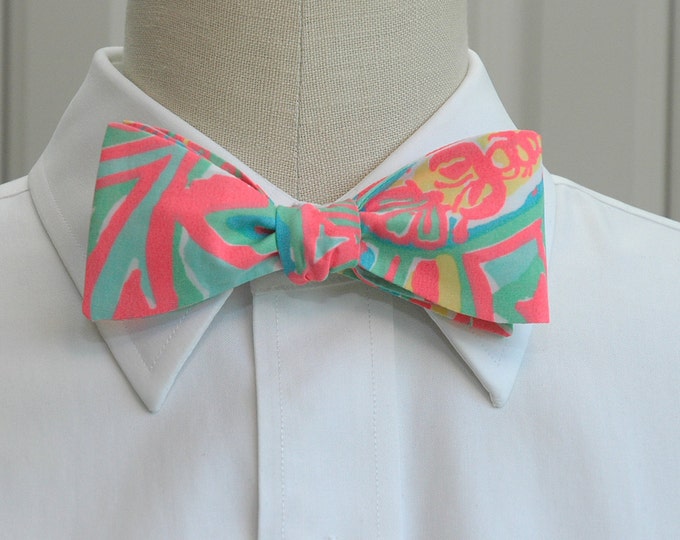 Bow Tie, neon coral/aqua abstract ocean theme bow tie, beach bow tie, wedding bow tie, groom bow tie, groomsmen gift, prom tie, Easter
