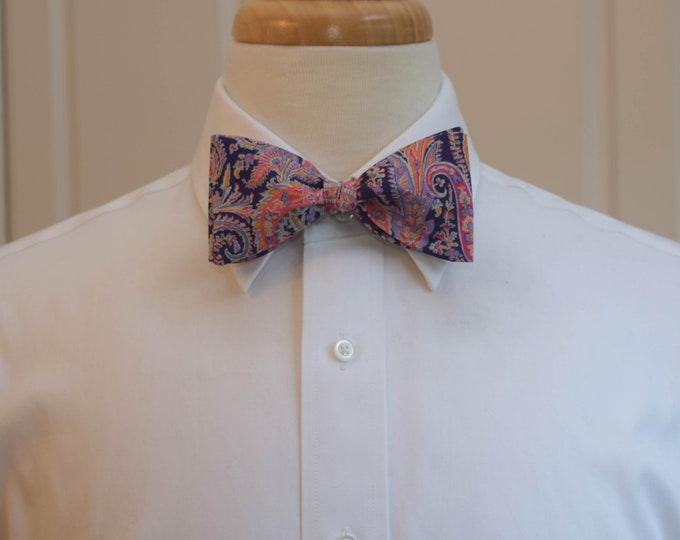 Bow Tie, Liberty London orange/lilac/purple paisley Felix & Isabelle print, groomsmen/groom bow tie, wedding bow tie, classic bow tie