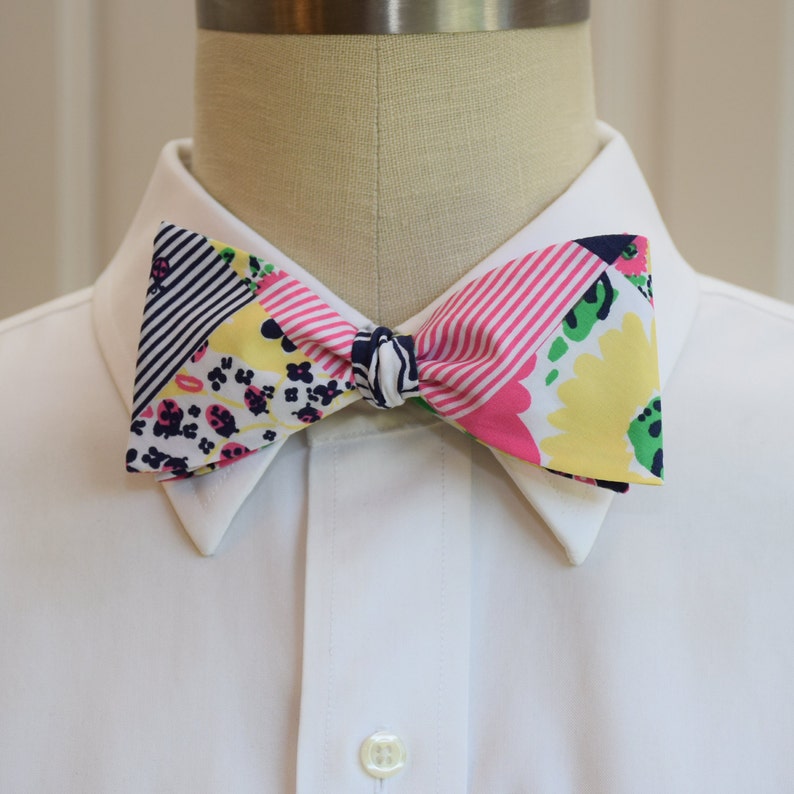 Men's Bow Tie patchwork print bow tie pink blue Etsy