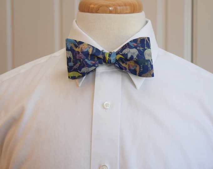 Men's Bow Tie, Liberty London Queue for the Zoo blue, animal bow tie, zoo wedding, animal lover gift, veterinarian gift, groom/groomsmen