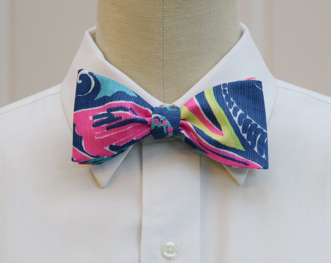 Bow Tie, blues/hot pink/lime, abstract, retro, groomsmen/groom bow tie, wedding bow tie, Kentucky Derby, tux accessory, prom/formals