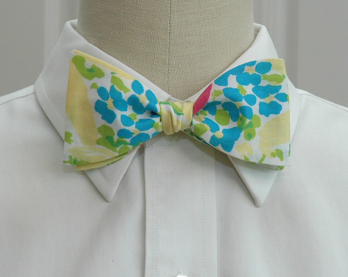 Bow Tie, yellow/turquoise, floral bow tie, wedding bow tie, groom bow tie, groomsmen gift, Easter bow tie, bouquet, flowers, spring