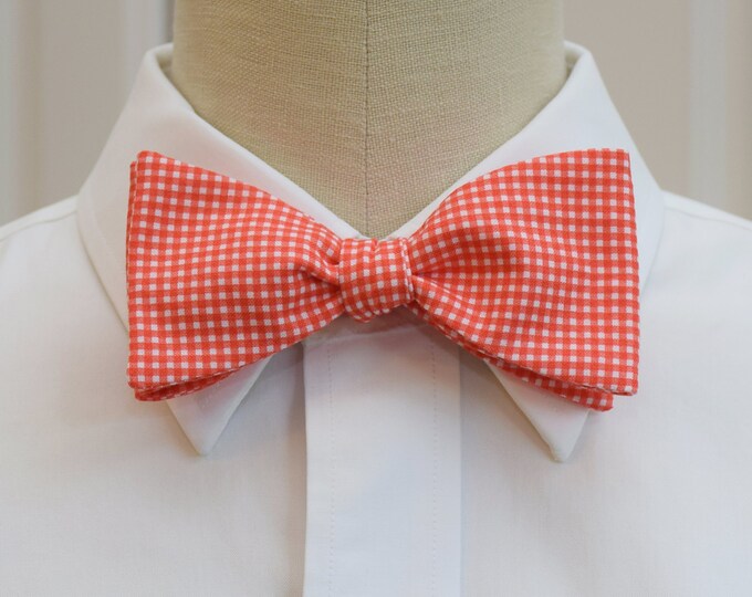 Bow Tie, fire coral mini gingham check, wedding bow tie, groom bow tie, groomsmen gift, orange bow tie, bright coral bow tie, prom tie