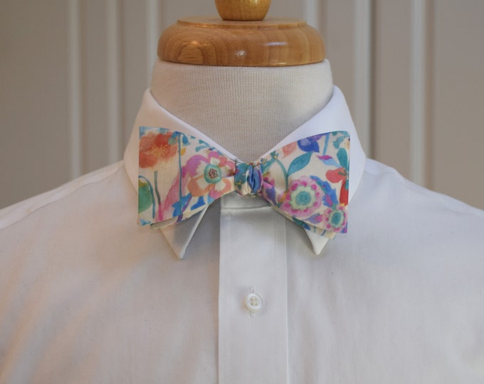 Bow Tie, multicolor floral, pinks, blues, ivory, groom/groomsmen bow tie, bowtie, wedding bow tie, bright pastels