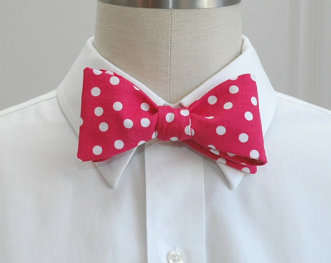 Bow Tie, hot pink white polka dots bow tie, wedding bow tie, prom bow tie, groom bow tie, groomsmen gift, Derby bow tie, self tie