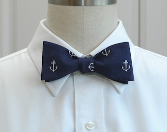 Navy Blue Anchor Bow Tie: Nautical Wedding Groomsmen Gift