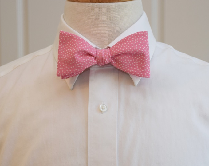 Bow Tie, rose pink, white random mini polka dots bow tie, spotted bow tie, wedding bow tie, groom bow tie, groomsmen gift