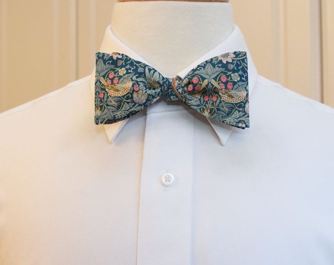 Bow Tie, Liberty of London, teal/aqua Strawberry Thief William Morris classic print bow tie, groom/groomsmen bow tie, wedding tie